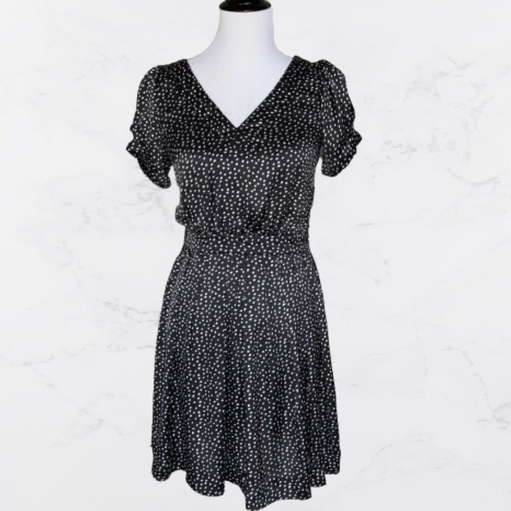 Bar III Black/White Open Back -Puff Sleeve Dress Sz Small